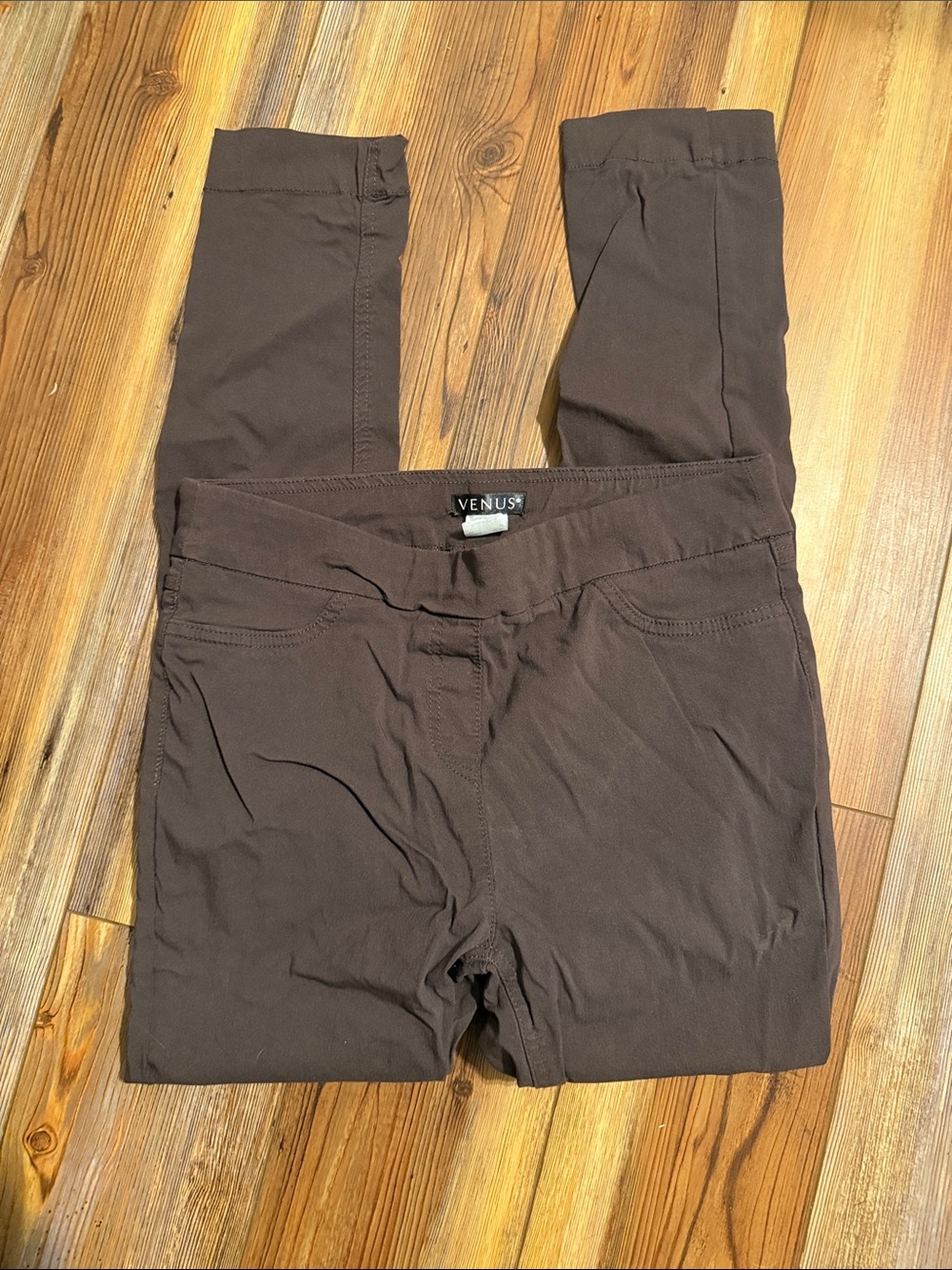 VENUS Dark Brown Pull-On Slim Work Pants